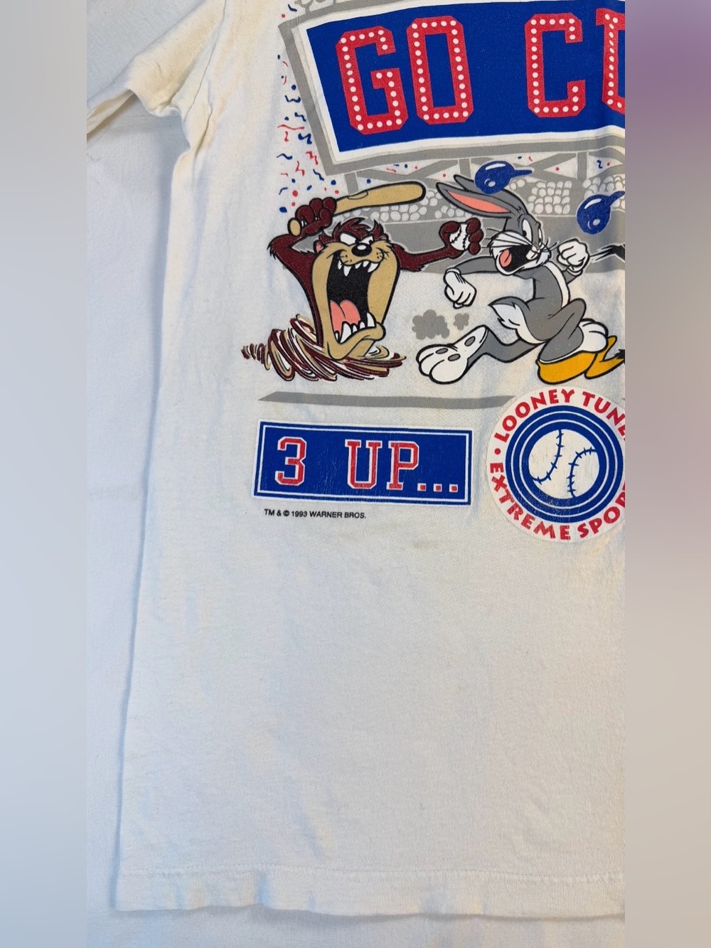 Vintage 90’s Looney Tunes Chicago Cubs Baseball Tee 3Up 3Down Large - Picture 4 of 11